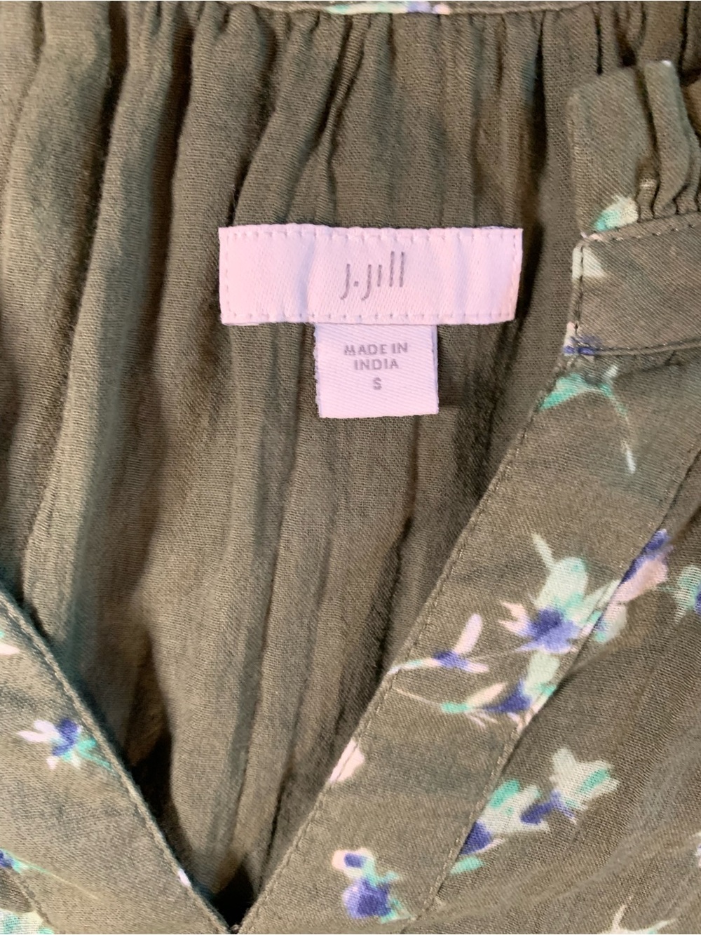 J. Jill Olive Green Floral V-Neck Tiered 100% Cotton Maxi Dress - Picture 4 of 7